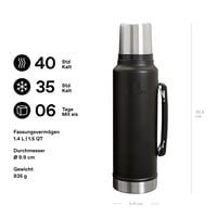 Termos Stanley Classic Legendary 1,4 L, negru mat, oțel inoxidabil, menține temperatura timp de 40 de ore, fără BPA, lavabil în mașina de spălat vase 2