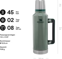 Termoska Stanley Classic Legendary z nehrdzavejúcej ocele 1,9 l – Hammertone Green – bez BPA, udržanie teploty 32 hodín, odolná voči vytečeniu, vhodná do umývačky riadu 2