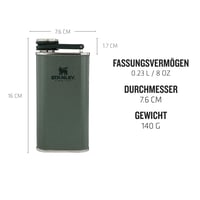 Ploscă din oțel inoxidabil Stanley Classic Wide Mouth 236 ml - cu capac Never-Lose, deschidere largă, fără BPA - Hammertone Green 2