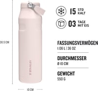 Stanley Flip Straw 2.0 Ivópalack Szívószállal, 1,06L, Rózsaszín, 17 Órás Hűtés, Jéggel 3 Napos, Szivárgásmentes, BPA-mentes, Mosogatógépben  2