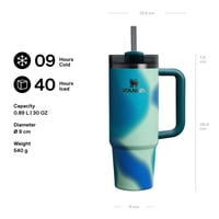 Termoska Stanley Quencher H2.0 Flowstate so slamkou 0,89 l - Coastal Teal Motion - Nerezová fľaša bez obsahu BPA - 9 hodín chladenia - 2