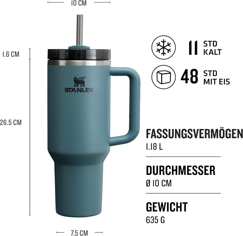 STANLEY Quencher H2.0 Termikus Ivópalack 1.2L Kék, 48 Órás Hűtés, Szívószállal - 2-1,180 ml, Blue Spruce, Core