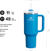 STANLEY Quencher H2.0 Termosz 1,2L Kék Rozsdamentes Acél Ivópalack Szívószállal - 2-1,180 ml, Azure Blue, Core 2