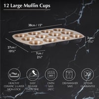 Forma na muffiny Stanley Rogers Ceramabake, 12 otvorov, bez PFAS, PTFE a PFOA, zdravý nepriľnavý povrch, plech na cupcakes, šampanská farba 6