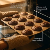 Forma na muffiny Stanley Rogers Ceramabake, 12 otvorov, bez PFAS, PTFE a PFOA, zdravý nepriľnavý povrch, plech na cupcakes, šampanská farba 7
