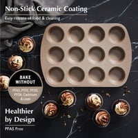 Forma na muffiny Stanley Rogers Ceramabake, 12 otvorov, bez PFAS, PTFE a PFOA, zdravý nepriľnavý povrch, plech na cupcakes, šampanská farba 4