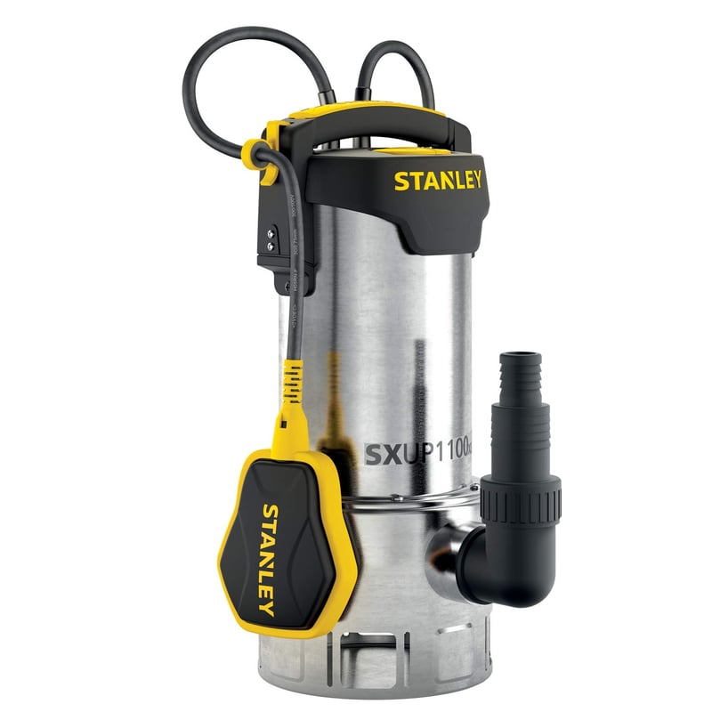 Stanley SXUP1100XDE Szennyvíz Szivattyú 1100W - Erőteljes Búvárszivattyú 16500 l/h Kapacitással, 10,5m Emelőmagassággal Pincékhez, Eláraszto