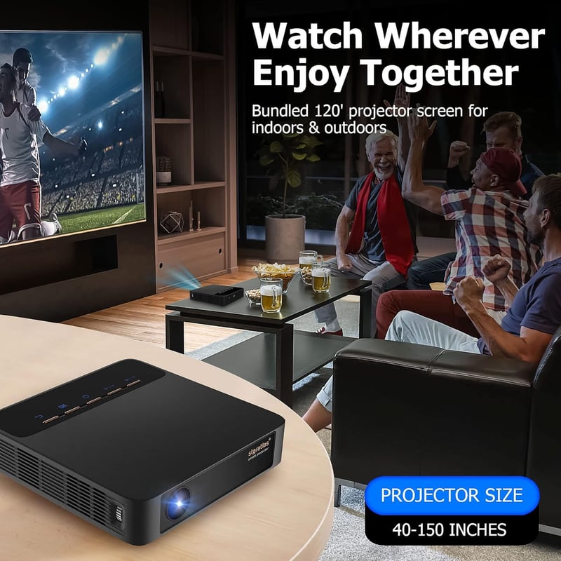 Staratlas 4K Mini Projektor WiFi 6 Technológiával - Beépített Android, Netflix, YouTube, Bluetooth 5.0, 150 ANSI Lumen, 4K Felbontású Videó 