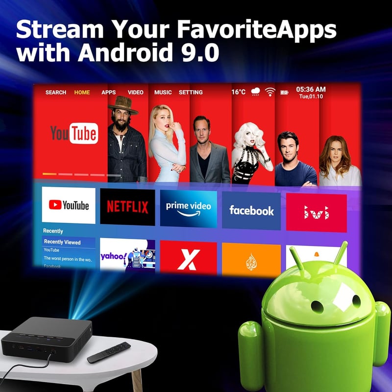 Staratlas 4K Mini Projektor WiFi 6 Technológiával - Beépített Android, Netflix, YouTube, Bluetooth 5.0, 150 ANSI Lumen, 4K Felbontású Videó 