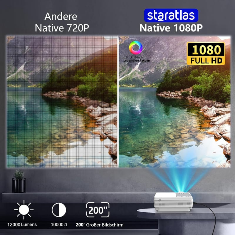 Staratlas Mini Projektor WiFi6 4K Bluetooth 12000 Lumen Full HD 1080P Otthoni Mozi