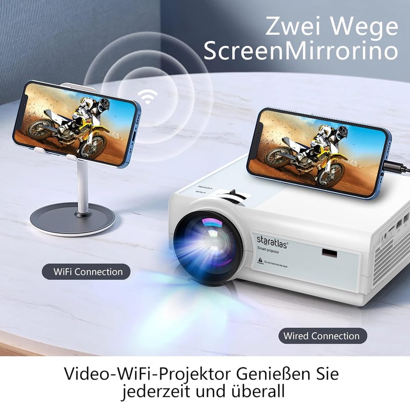 Staratlas Mini Projektor WiFi6 4K Bluetooth 12000 Lumen Full HD 1080P Otthoni Mozi