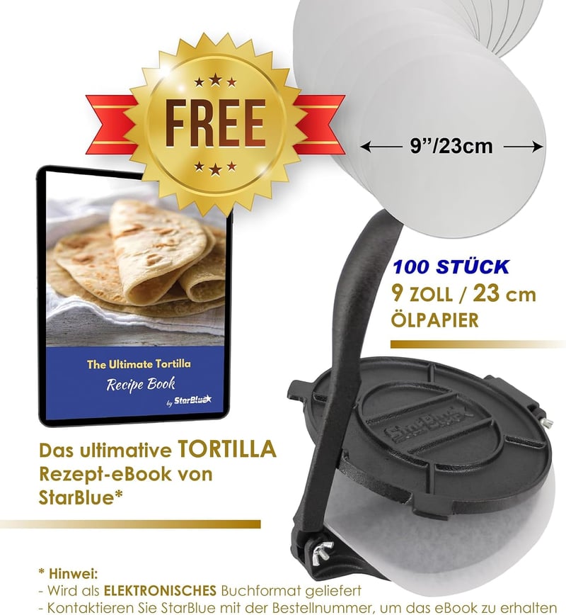 StarBlue 20 cm-es öntöttvas tortilla sajtó konyhai prés