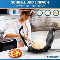 StarBlue 25cm Elektromos Roti Készítő Gép 1200W Tapadásmentes Bevonattal, Ingyenes Melegentartóval és Levehető Fogantyúval 3