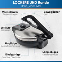 StarBlue 25cm Elektromos Roti Készítő Gép 1200W Tapadásmentes Bevonattal, Ingyenes Melegentartóval és Levehető Fogantyúval 5