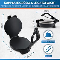 StarBlue 25cm Elektromos Roti Készítő Gép 1200W Tapadásmentes Bevonattal, Ingyenes Melegentartóval és Levehető Fogantyúval 7