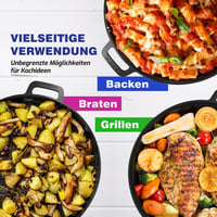 StarBlue 40,6 cm öntöttvas pizzasütő kerek grillpan szilikon fogantyúval 6