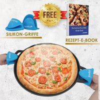 StarBlue 40,6 cm öntöttvas pizzasütő kerek grillpan szilikon fogantyúval 4