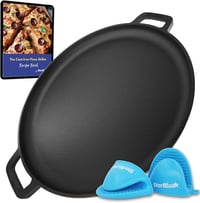 StarBlue 40,6 cm öntöttvas pizzasütő kerek grillpan szilikon fogantyúval 1