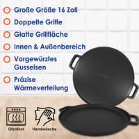 StarBlue 40,6 cm öntöttvas pizzasütő kerek grillpan szilikon fogantyúval 5