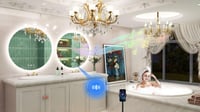 STARLEAD Oglindă de baie rotundă de 80 cm cu difuzor Bluetooth, iluminare LED cu intensitate reglabilă, 3 temperaturi de culoare, dezaburire, I 2
