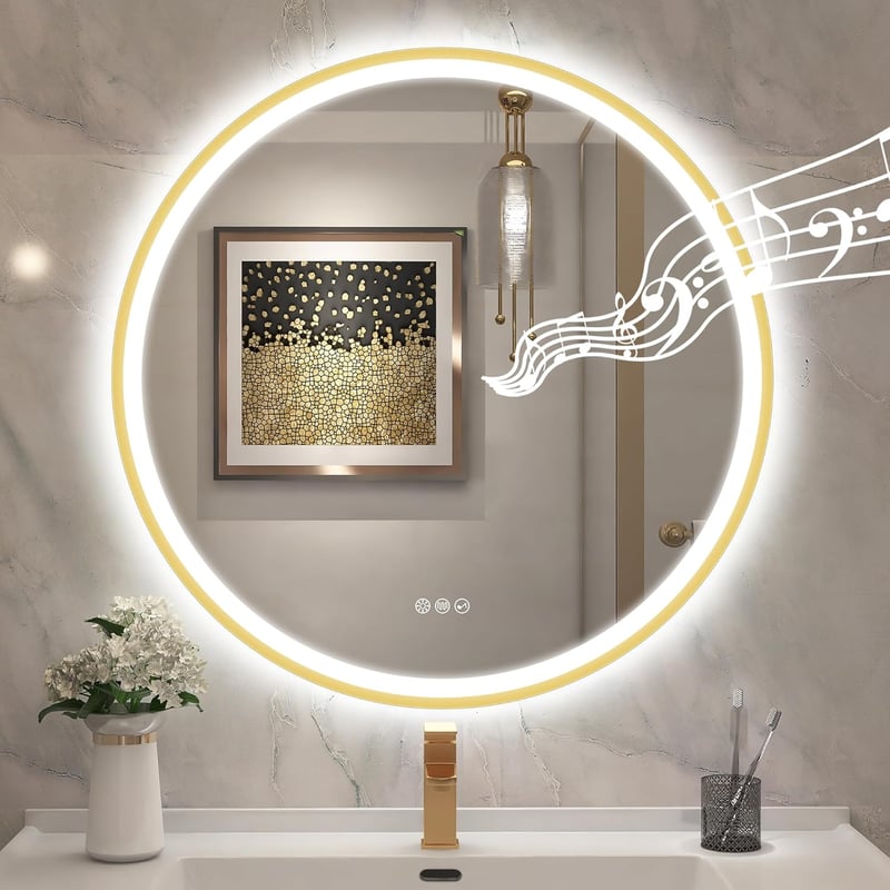 STARLEAD 80cm Arany Fürdőszobai Tükör LED Világítással Bluetooth Hangszóróval