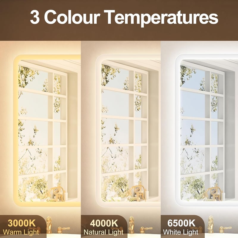 STARLEAD 80x60 cm Fürdőszobai LED Tükör - Szabályozható Fényerő, 3 Színhőmérséklet, Páramentesítő, Bluetooth Hangszóró, Edzett Üveg, IP44