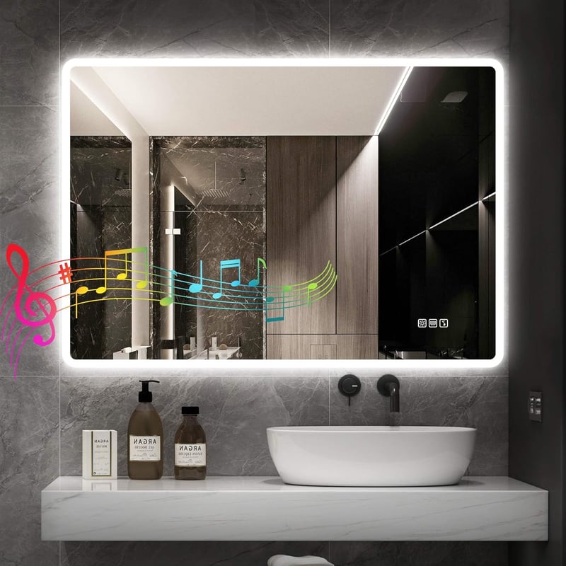 STARLEAD 80x60 cm Fürdőszobai LED Tükör - Szabályozható Fényerő, 3 Színhőmérséklet, Páramentesítő, Bluetooth Hangszóró, Edzett Üveg, IP44
