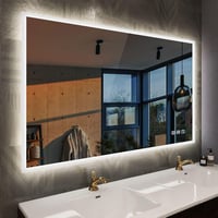 STARLEAD Fürdőszobai Hangszórós LED Tükör 100x70 cm - Fényerőszabályzós, 3 Színhőmérséklet, Páramentesítő, Bluetooth , IP44 Vízálló, Ezüst 1