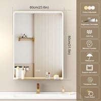 STARLEAD Fürdőszobai LED Tükör 80x60 cm Polccal - Arany Fém Keret, Fényerőszabályzás, 3 Színhőmérséklet, Páramentesítő, IP44 Vízálló 8