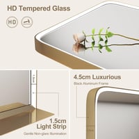 STARLEAD Fürdőszobai LED Tükör 80x60 cm Polccal - Arany Fém Keret, Fényerőszabályzás, 3 Színhőmérséklet, Páramentesítő, IP44 Vízálló 5