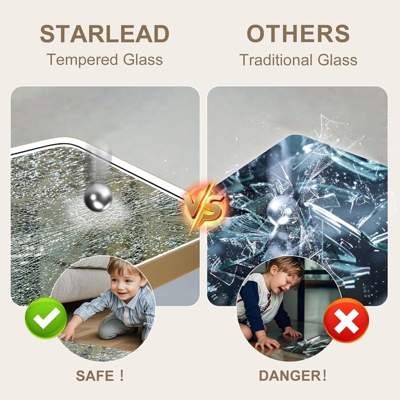STARLEAD Fürdőszobai LED Tükör 80x60 cm Polccal - Arany Fém Keret, Fényerőszabályzás, 3 Színhőmérséklet, Páramentesítő, IP44 Vízálló