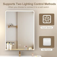 STARLEAD Fürdőszobai LED Tükör 80x60 cm Polccal - Arany Fém Keret, Fényerőszabályzás, 3 Színhőmérséklet, Páramentesítő, IP44 Vízálló 7