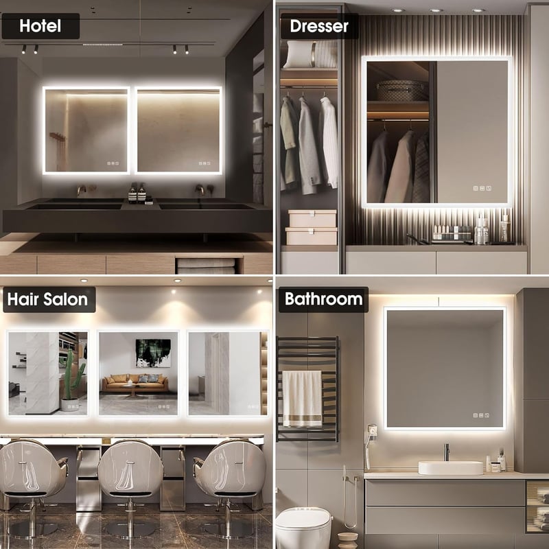 STARLEAD Fürdőszobai LED Tükör 80x80 cm - Fényerőszabályzós, 3 Színhőmérséklet, Páramentesítő, Bluetooth Hangszóró, IP44 Vízálló, Edzett Üveg