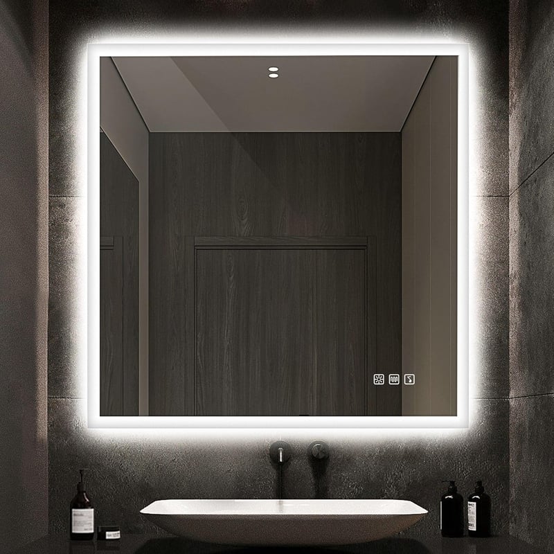 STARLEAD Fürdőszobai LED Tükör 80x80 cm - Fényerőszabályzós, 3 Színhőmérséklet, Páramentesítő, Bluetooth Hangszóró, IP44 Vízálló, Edzett Üveg