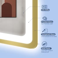 STARLEAD Fürdőszobai LED Tükör Arany Kerettel - Bluetooth Hangszórós, Páramentesítő, 3 Színhőmérséklet, Fényerőszabályzás, 80x60 cm 4