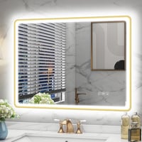 STARLEAD Fürdőszobai LED Tükör Arany Kerettel - Bluetooth Hangszórós, Páramentesítő, 3 Színhőmérséklet, Fényerőszabályzás, 80x60 cm 1