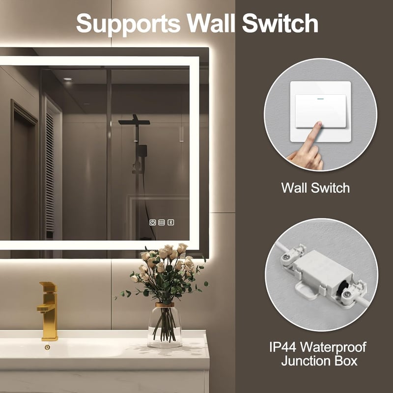 STARLEAD Fürdőszobai Tükör LED Világítással - 60x80 cm, Fényerőszabályzás, 3 Színhőmérséklet, Páramentesítő, Bluetooth Hangszóró, IP44 Edzet