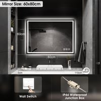 STARLEAD Fürdőszobai Tükör LED Világítással - 60x80 cm, Fényerőszabályzás, 3 Színhőmérséklet, Páramentesítő, Bluetooth Hangszóró, IP44 Edzet 10
