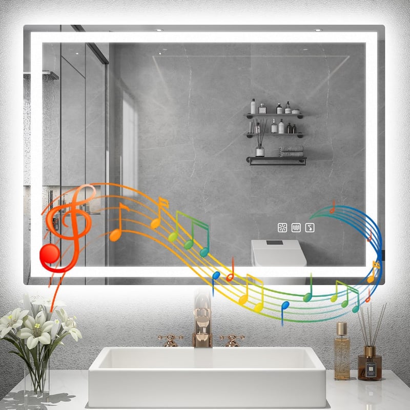 STARLEAD Fürdőszobai Tükör LED Világítással - 60x80 cm, Fényerőszabályzás, 3 Színhőmérséklet, Páramentesítő, Bluetooth Hangszóró, IP44 Edzet