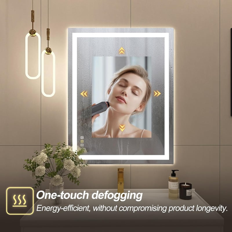 STARLEAD Fürdőszobai Tükör LED Világítással - 60x80 cm, Fényerőszabályzás, 3 Színhőmérséklet, Páramentesítő, Bluetooth Hangszóró, IP44 Edzet