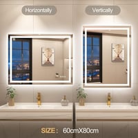 STARLEAD Fürdőszobai Tükör LED Világítással - 60x80 cm, Fényerőszabályzás, 3 Színhőmérséklet, Páramentesítő, Bluetooth Hangszóró, IP44 Edzet 6