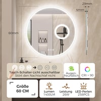 Okrúhle LED kúpeľňové zrkadlo STARLEAD s osvetlením 60 cm, stmievateľné, 3 teploty farieb, vyhrievanie proti zahmlievaniu, pamäťová funkcia, HD tvrdené sklo, vodeodolnosť IP44 9