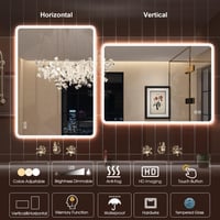 STARLEAD LED-es fürdőszobai tükör 100x70 cm, 3 fényszín 3000K-6500K, dimmelhető, páramentesítő, memória funkció, IP44, HD edzett üveg, vízszintes/függőleges 6