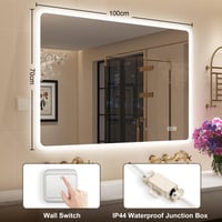 STARLEAD LED-es fürdőszobai tükör 100x70 cm, 3 fényszín 3000K-6500K, dimmelhető, páramentesítő, memória funkció, IP44, HD edzett üveg, vízszintes/függőleges 8