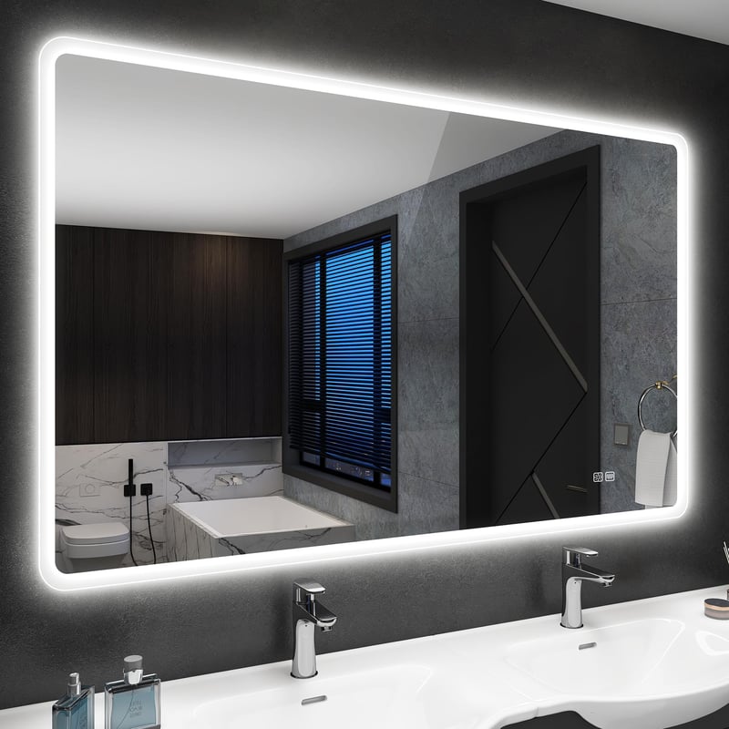 STARLEAD LED-es fürdőszobai tükör 100x70 cm, 3 fényszín 3000K-6500K, dimmelhető, páramentesítő, memória funkció, IP44, HD edzett üveg, vízszintes/függőleges