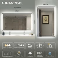 STARLEAD Nagy Fürdőszobai Tükör LED Világítással 120 x 70 cm- Szabályozható Fényerő, 3 Színhőmérséklet, Páramentesítő, Bluetooth Hangszóró, Edzett Üveg 6