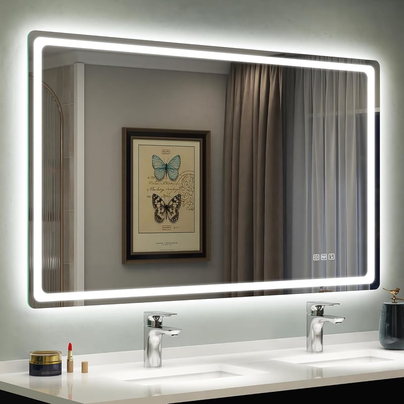 STARLEAD Nagy Fürdőszobai Tükör LED Világítással 120 x 70 cm- Szabályozható Fényerő, 3 Színhőmérséklet, Páramentesítő, Bluetooth Hangszóró, Edzett Üveg