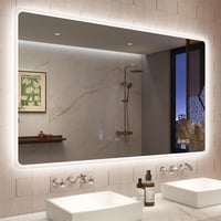 STARLEAD Nagy Fürdőszobai Tükör Szabályozható LED Világítással 120x70 cm, 3 Színhőmérséklet, Bluetooth Hangszóró, Páramentesítő, IP44 Vízálló,  1