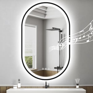 STARLEAD ovalno LED kupaonsko ogledalo, Bluetooth, mogućnost prigušivanja, funkcija protiv zamagljivanja, IP44 - crno - 80x50 cm