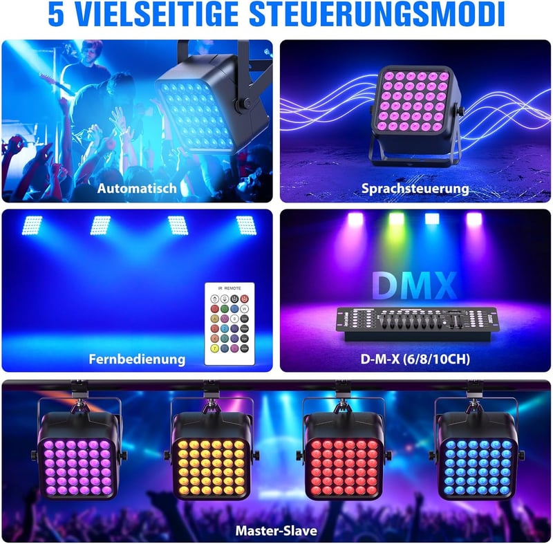 Starlitflow 54W RGBWA UV LED Par Reflektor Akkumulátoros Távirányítóval Diszkó Parti Fény